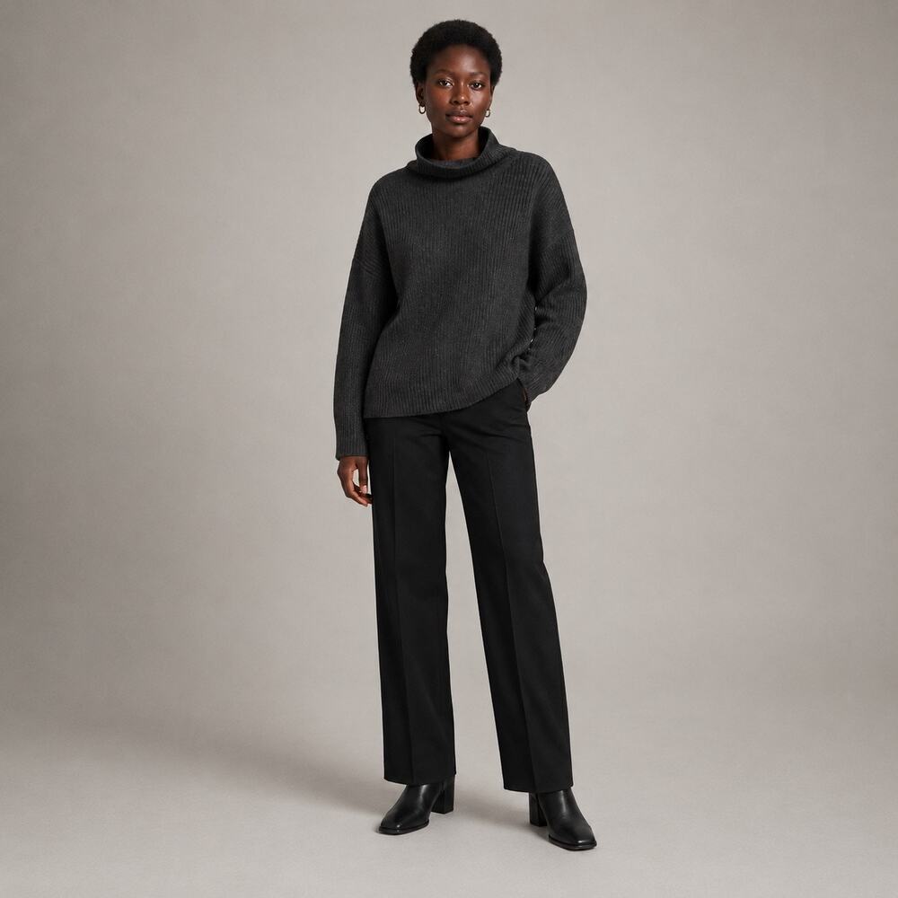 Eileen Fisher Mock Neck Wool Sweater Charcoal Women XL Quiet Luxury